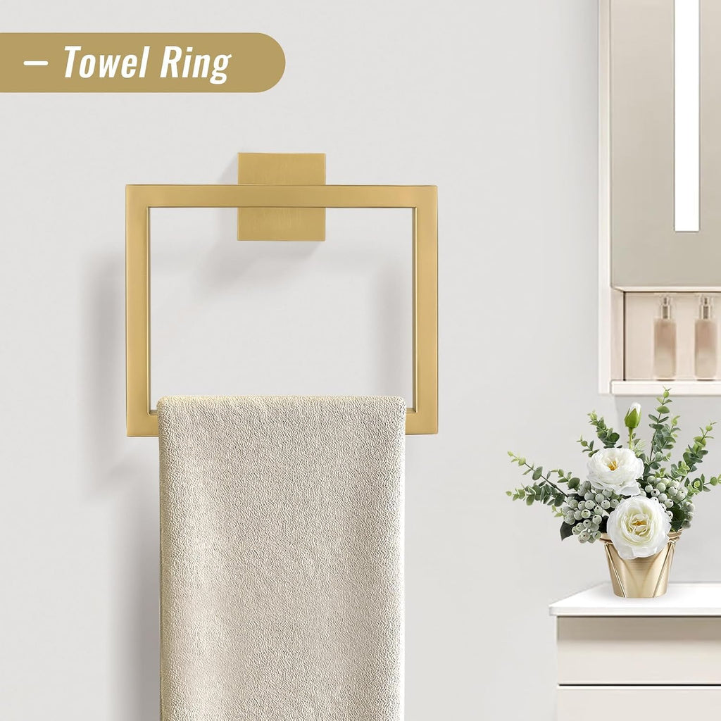 Towel Bar Set, 5-Piece Brushed Gold Bathroom Hardware Set, Gold Bathroom Accessories Set, SUS304 Stainless Steel 23.6