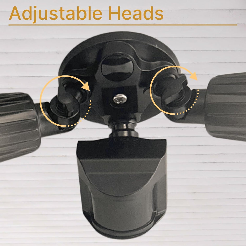 LED Black Motion Sensor 2-Light Bullet Flood Light- 3000K Adjustable Dual Head Outdoor Security Light, Dusk to Dawn