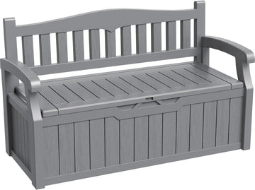 80 Gallon Storage Bench Outdoor Deck Box with Armrest, Grey | Patio Furniture,Lockable, Waterproof and UV Resistant