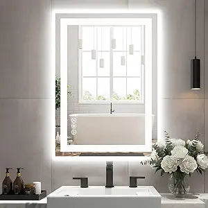 24"X32" Smart Anti-Fog Led Bathroom Mirror with Front Light & Backlit, 3 Color Temperatures, Dimmable, Memory Function,