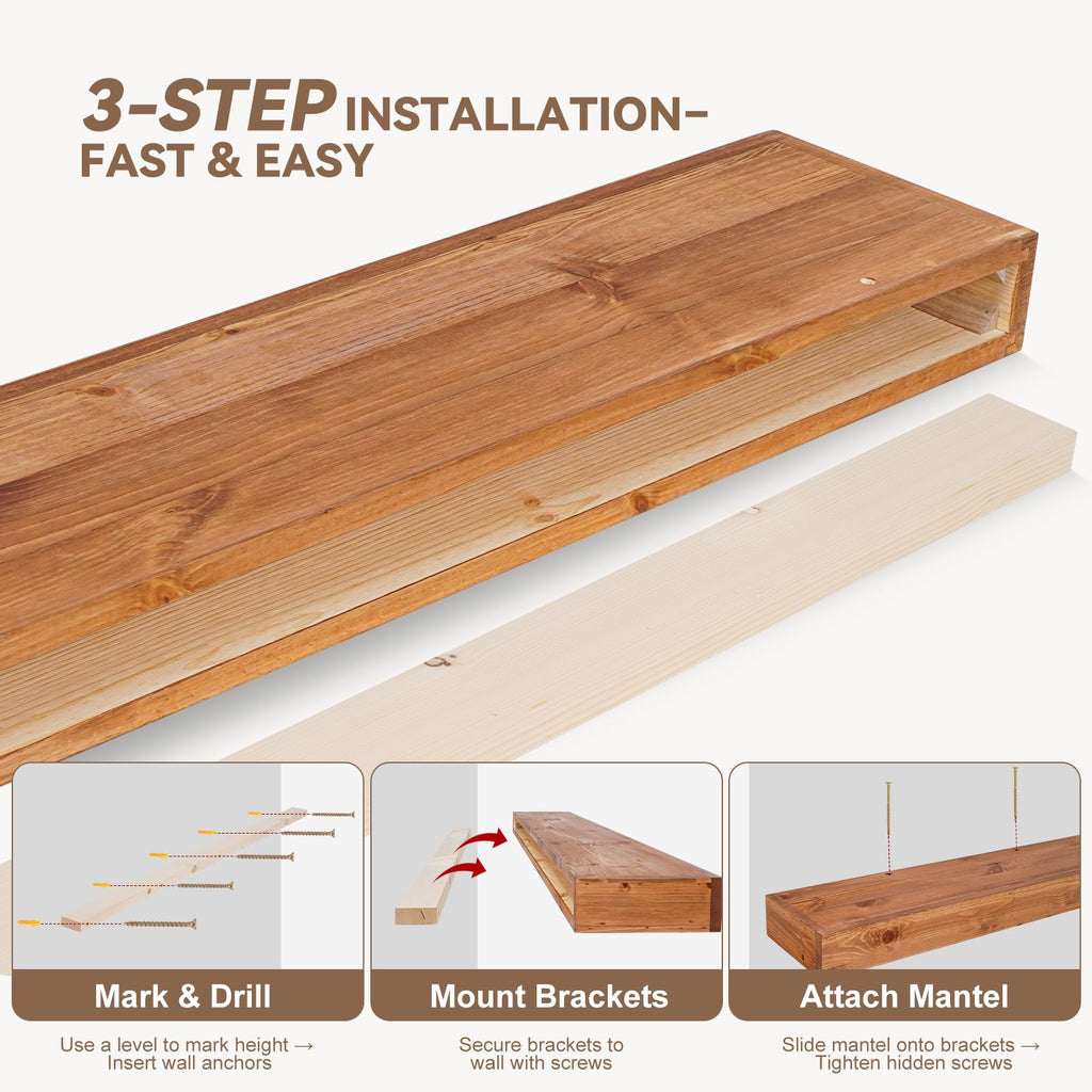 Fireplace Mantel Shelves 60inch Solid Pine Wood Floating Shelf