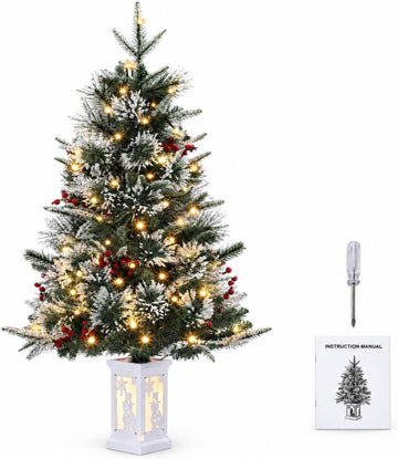 3Ft Pre-Lit Holiday Christmas Tree with Snowflake Base, Artificial Christmas Tree with Timer Function and 78 Led