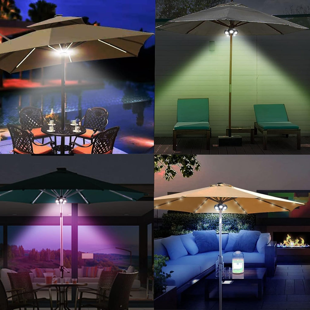 12 Colors Patio Umbrella Light with Remote Control/Cordless Rechargeable or AA Battery Operated Under Umbrella Pole