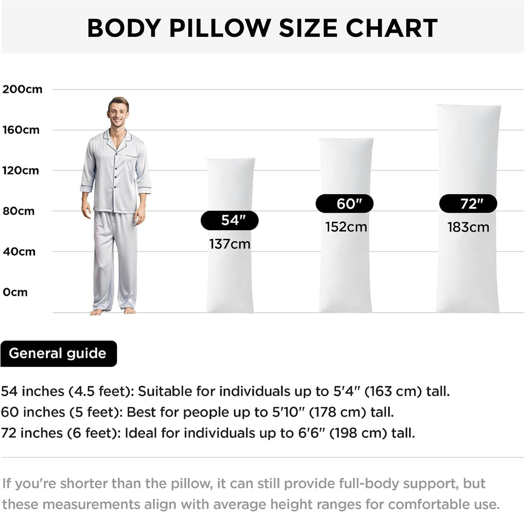 Fluffy Bed Sleeping Side Sleeper Body Pillow Insert, Extra-Long 20" x 72", White