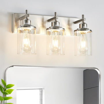 3-Light Brushed Nickel Bathroom Light Fixture Over Mirror Modern Bathroom Vanity Light Vintage Wall Lighting with