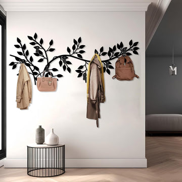Metal Tree Coat Rack, Tree Branch Wall Mount, Ivy Trees Metal Coat Rack, Bay Leaf Trees Key Hat Clothes Hooks, Nature