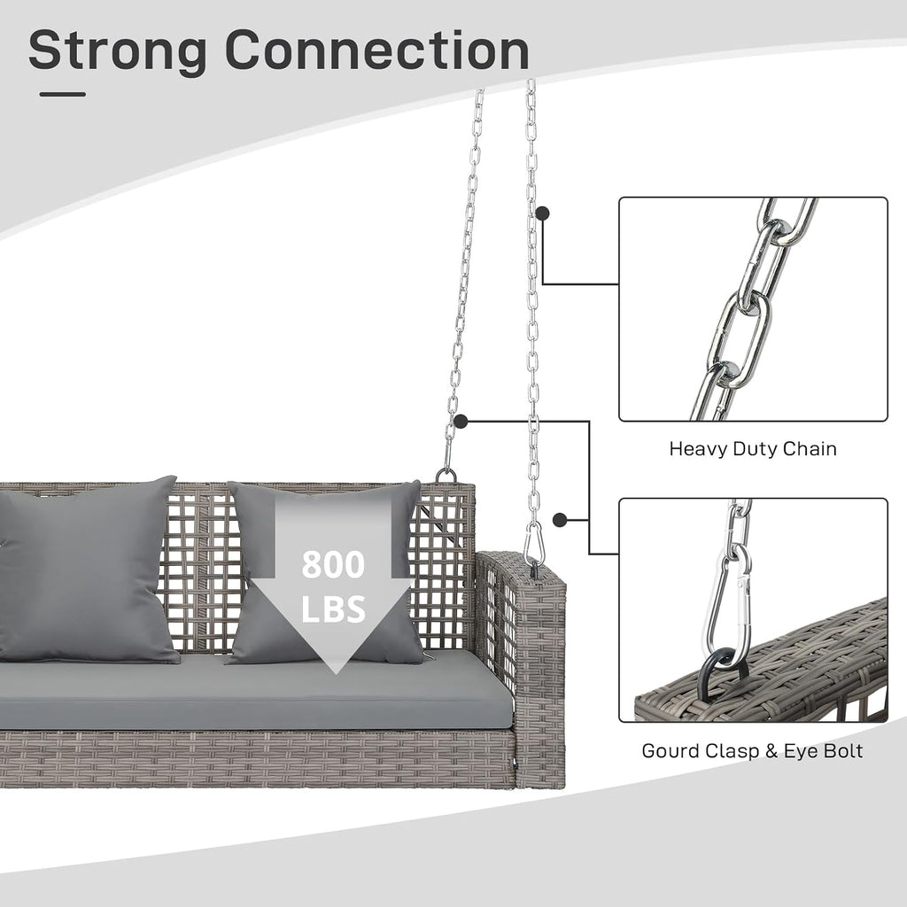 4FT Wicker 2-Person Porch Swing with Cushions Hanging Chains | Sturdy hanging patio swing for adults, supports up to