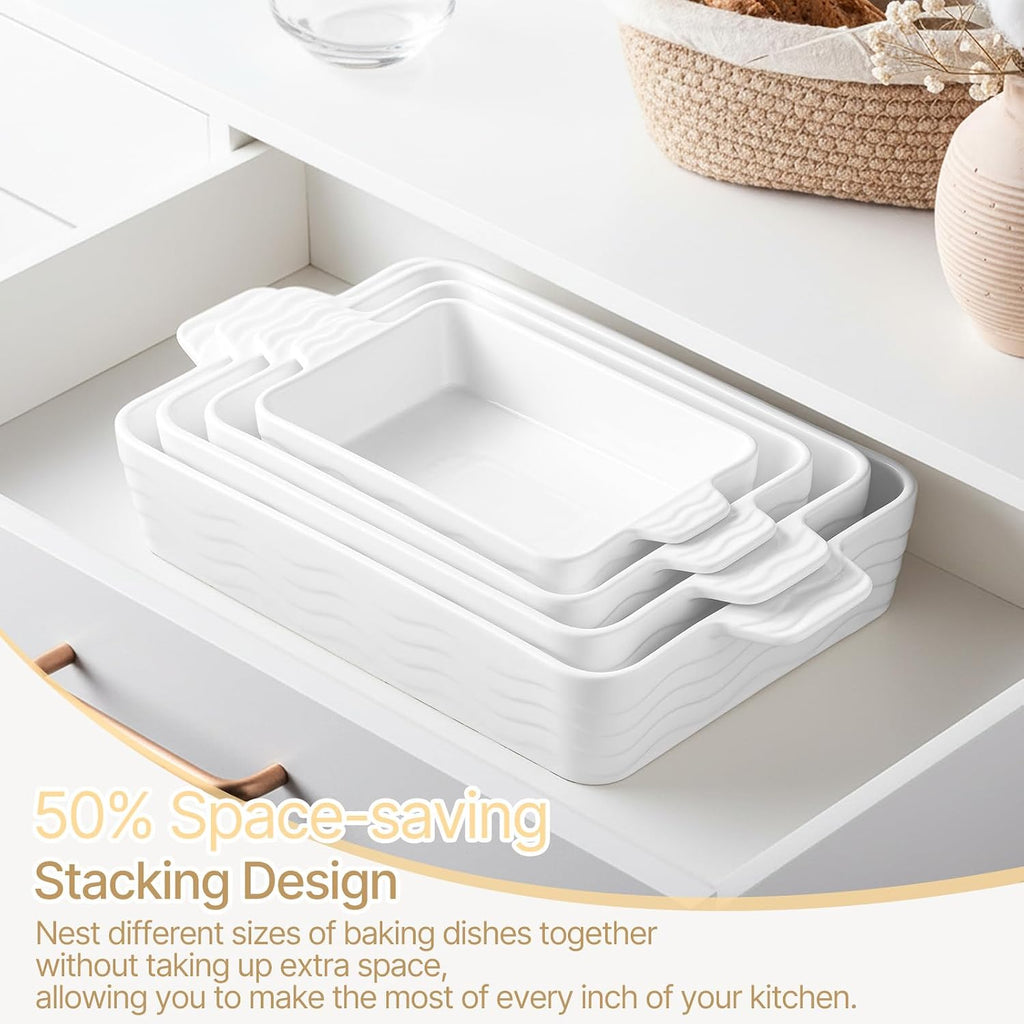 Casserole Dishes for Oven, Ceramic Dishes Set of 4, Porcelain Pan with Handles, Rectangular Lasagna Pan for , Wedding