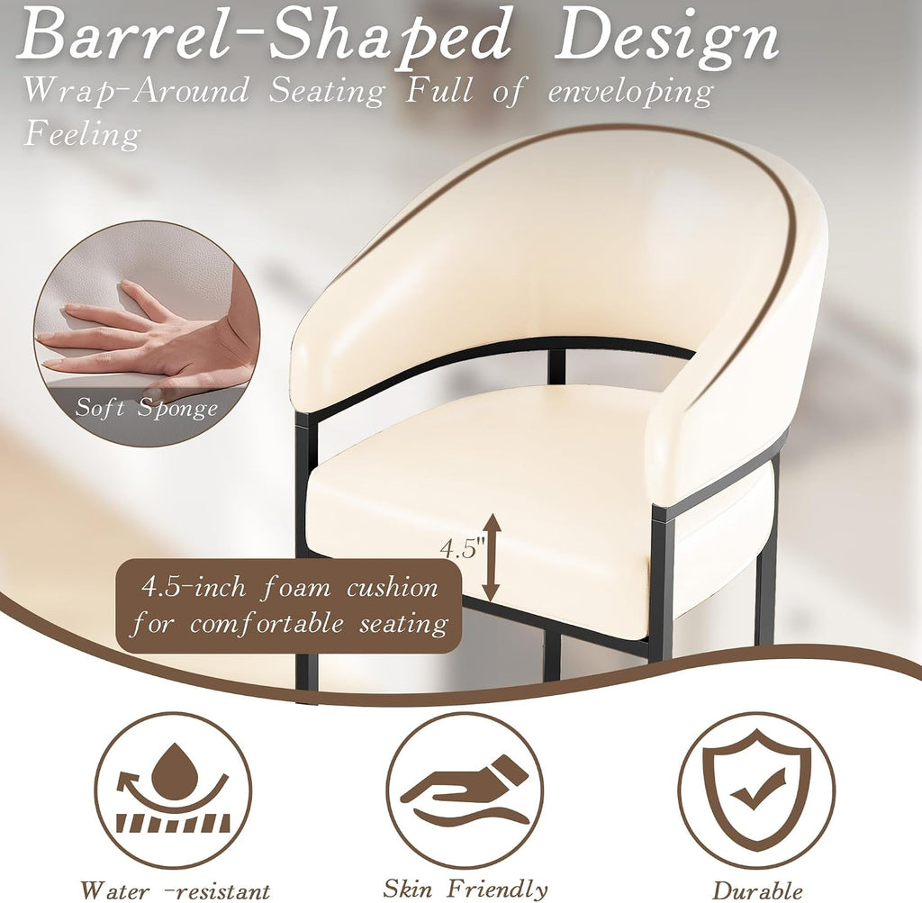 Modern Counter Height Bar Stools,Bar Stools Set of 4,PU Leather Upholstered Barrel Barstools with Backs,26"