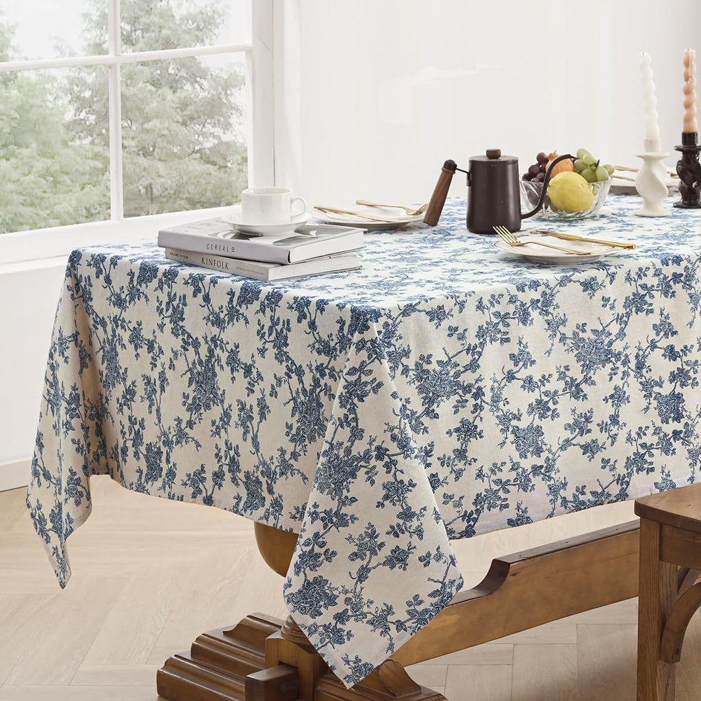 Cotton Linen Rectangle Tablecloth - Pastoral Floral Tablecloth Washable Table Cloth Dining Room Tabl
