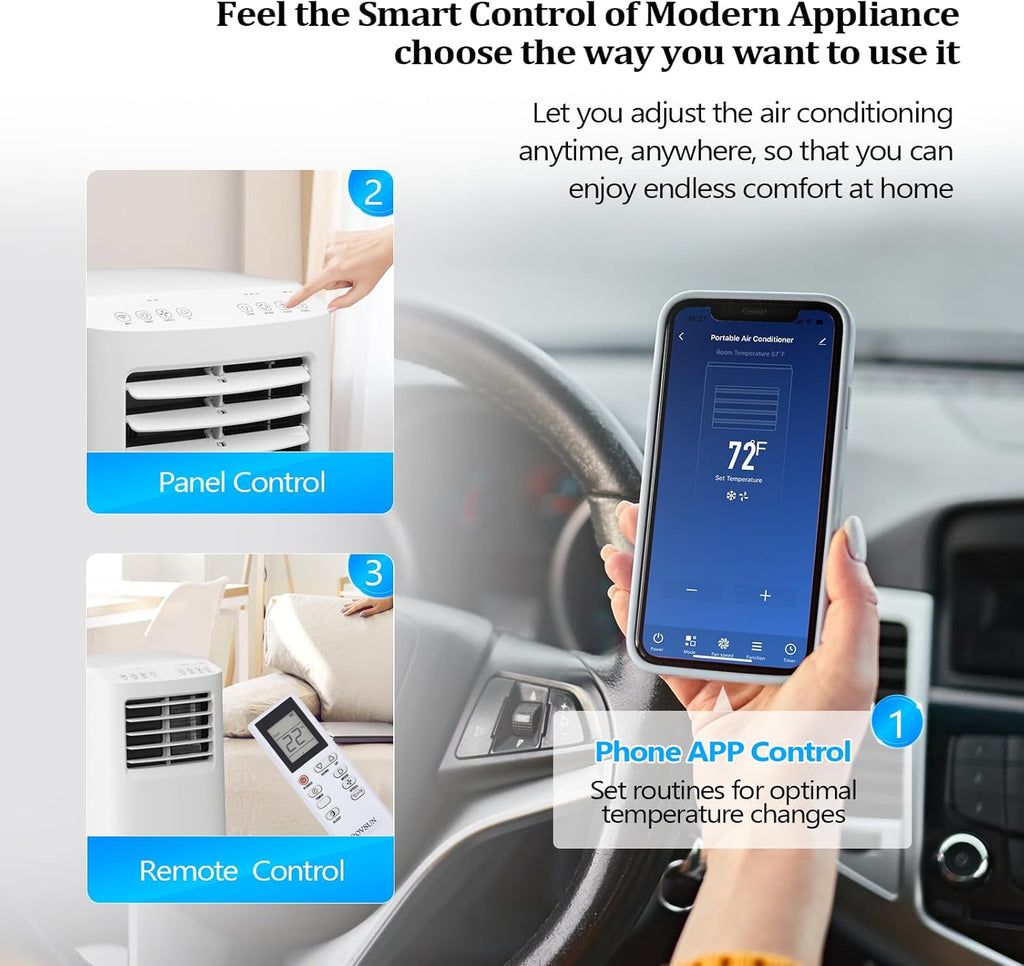 WiFi Enabled Smart 8000 BTU Portable Air Conditioner with Remote & APP Control, 3-in-1 Cooler, Dehumidifier & Fan