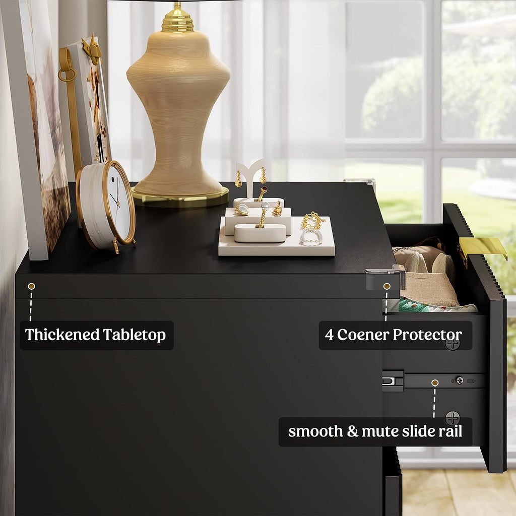 Black Dresser Wood Tall Dressers Drawers, Fluted Modern Dresser 5 Drawers Black