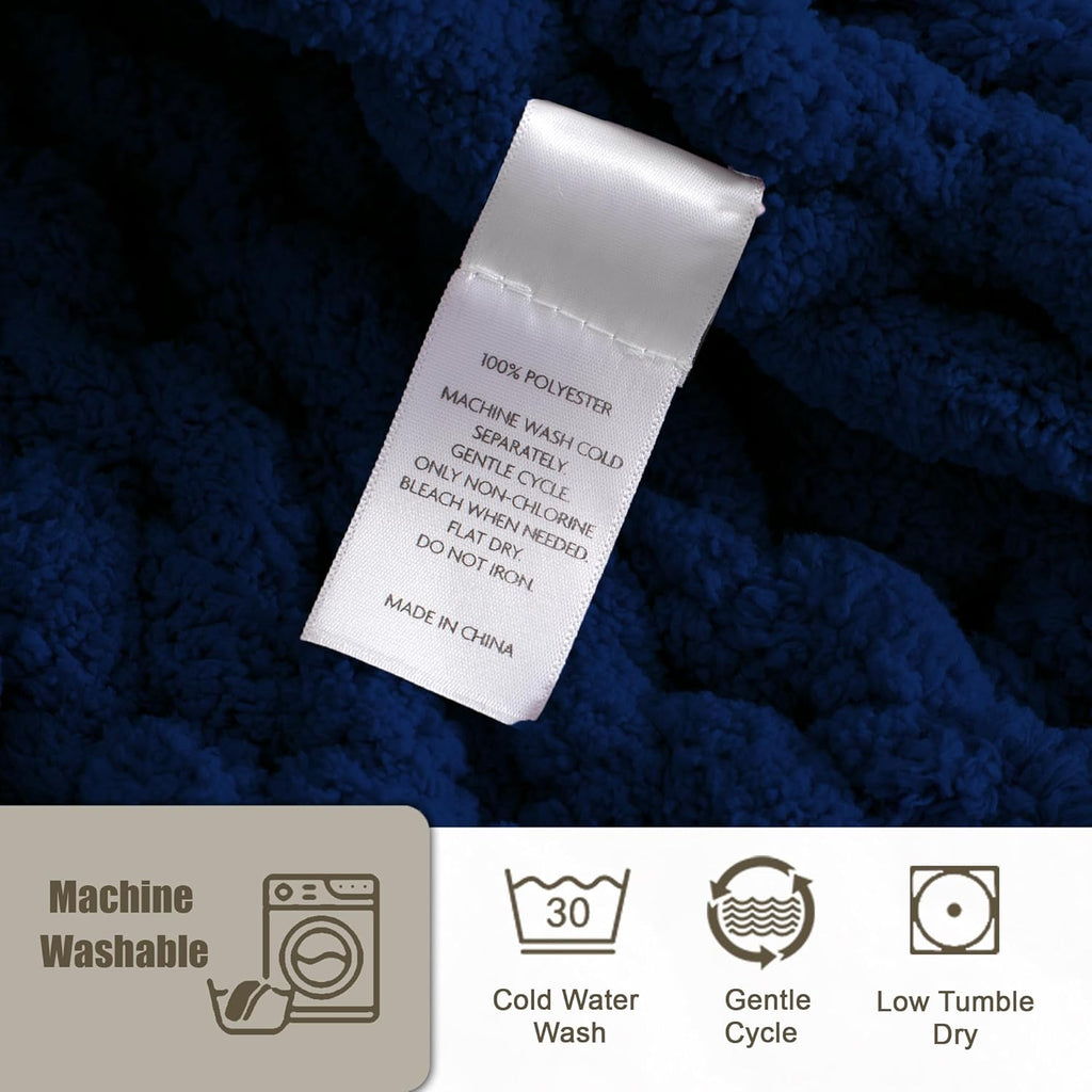 Chunky Knit Throw Blanket 50"X 60", 100% Handmade with Soft Chenille Yarn, 4.4lbs Thick Cable Knitted Blankets, Large
