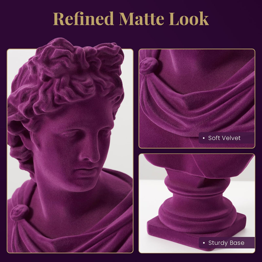 11.5" Apollo Bust Statue with Soft Flocked Finish