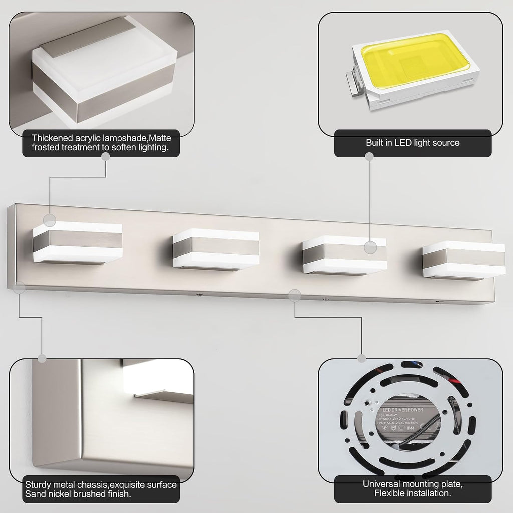 Bathroom Vanity Lights Brushed Nickel Light Fixtures Above Mirror 4 Light Led Lights Bath Lighting Fixture Nickel ETL