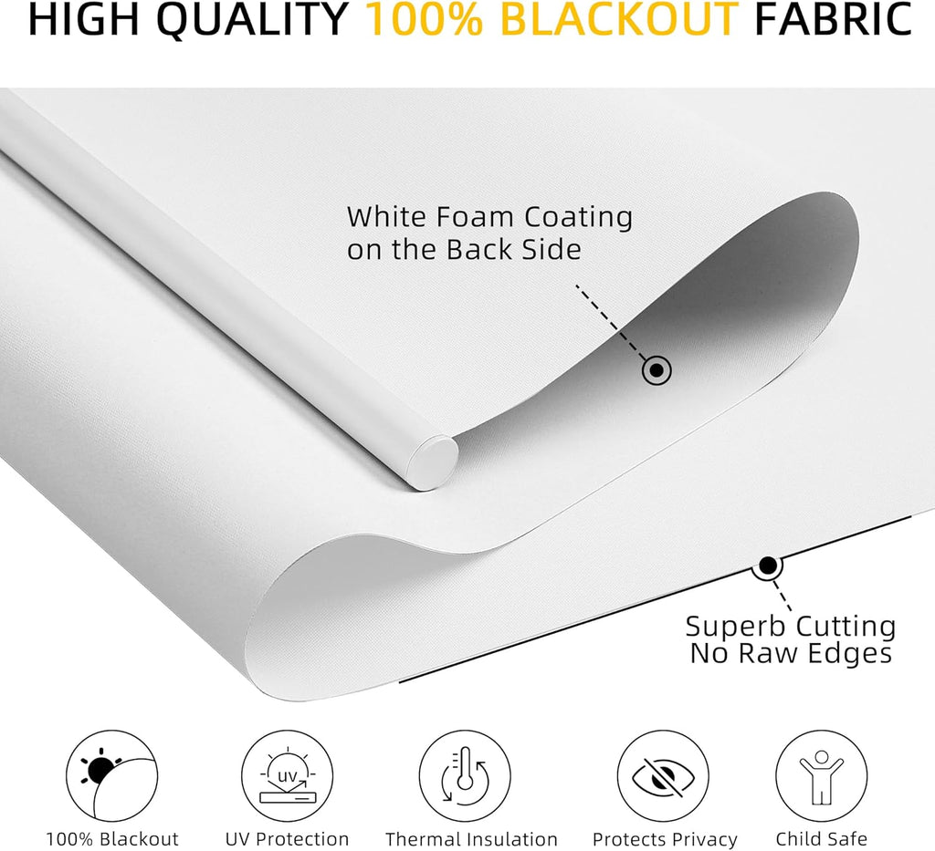 Cordless Blackout Roller Shades for Windows, Thermal Insulated UV Protection Pull Down Shades, Total Blackout Window