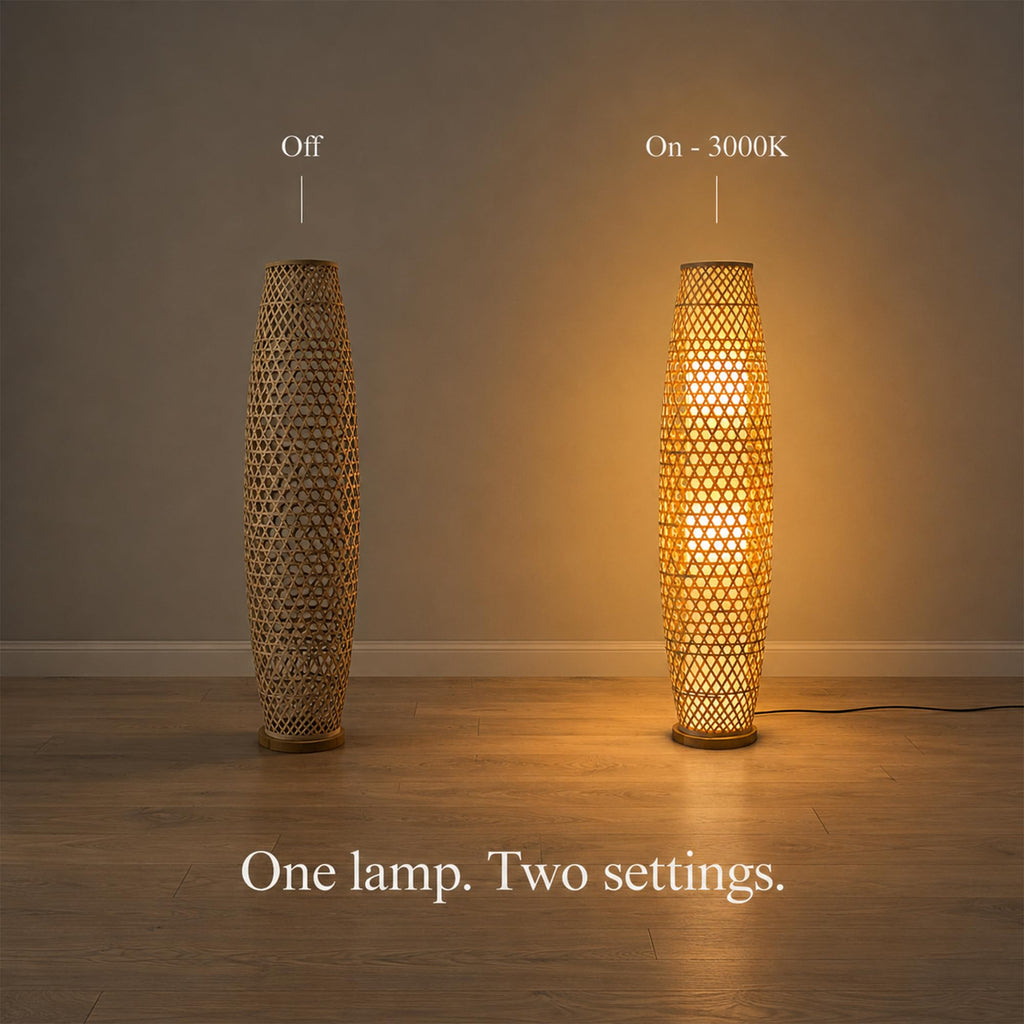 39in Bamboo Floor Lamp with 2 E26 LED Bulbs& 3000K Warm Light