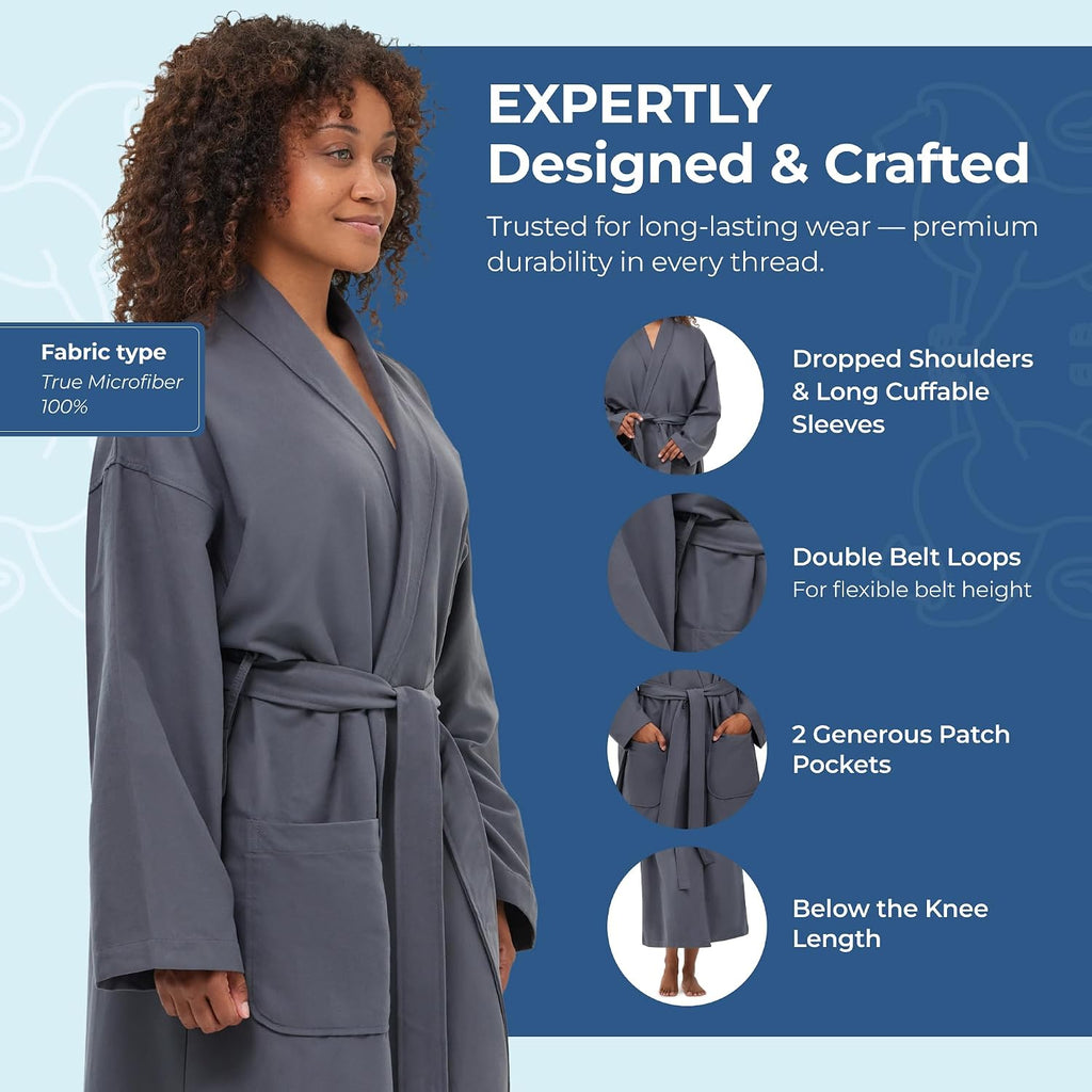 Unisex Chamois Microfiber Shawl Hotel Robe - Soft Lightweight Fabric, Generously Sized Hotel & Spa Robe with Pockets