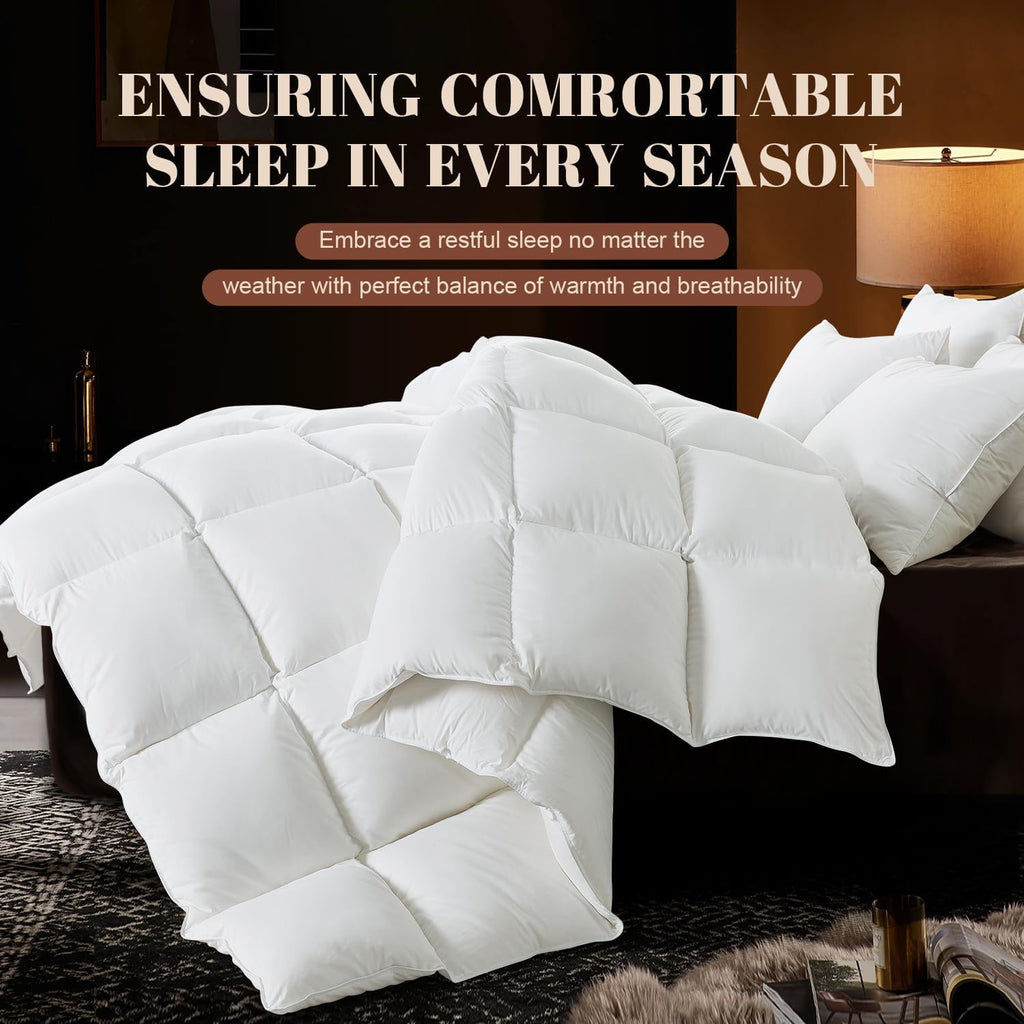 Feather Comforter,Filled with Feather and Down Fiber, White Twin All Season Duvet Insert, Luxurious Hotel Bed