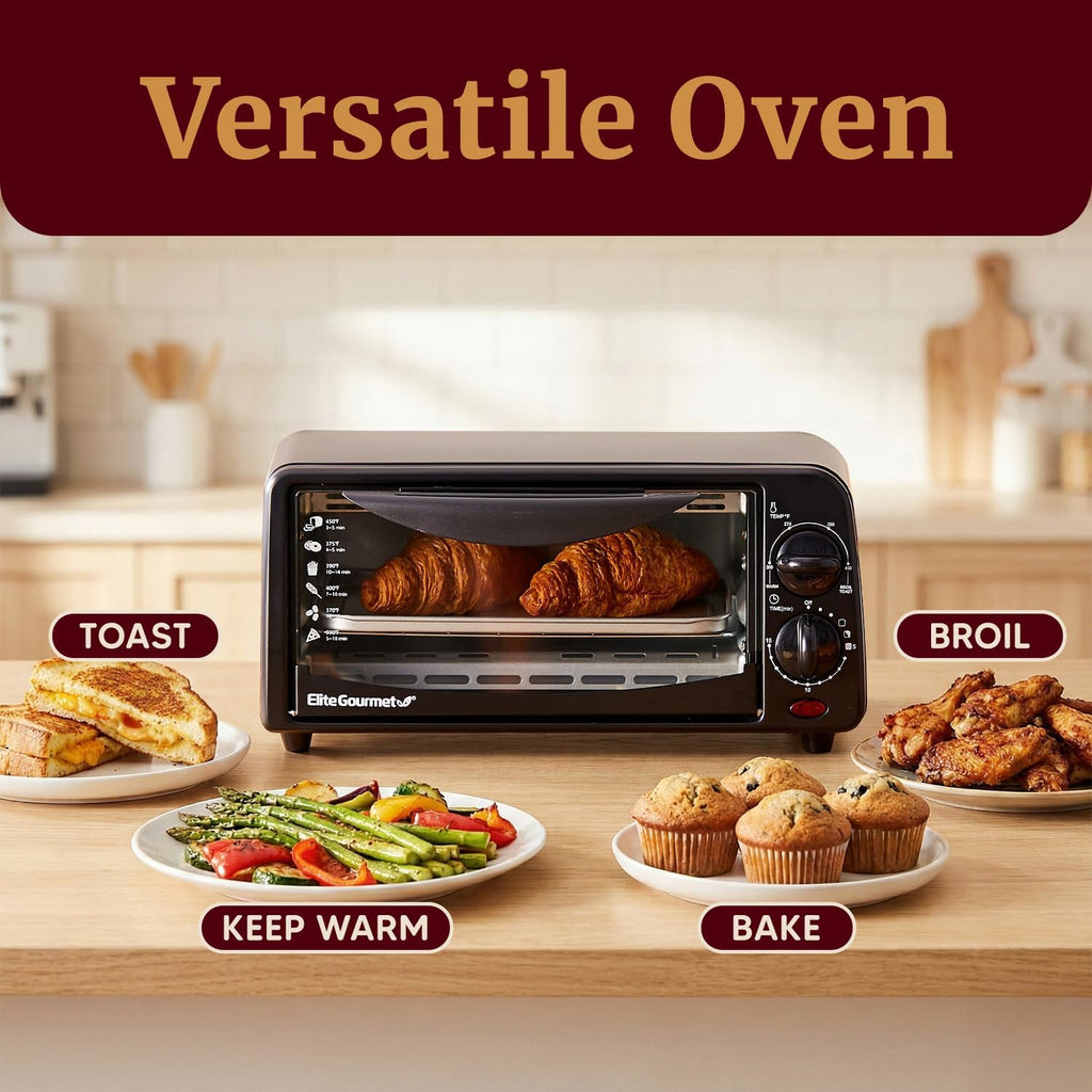 ETO236 Personal Compact 2 Slice Countertop Toaster Oven with 15 Minute Timer & Adjustable Temperature, Bake, Broil, & Toast, Black