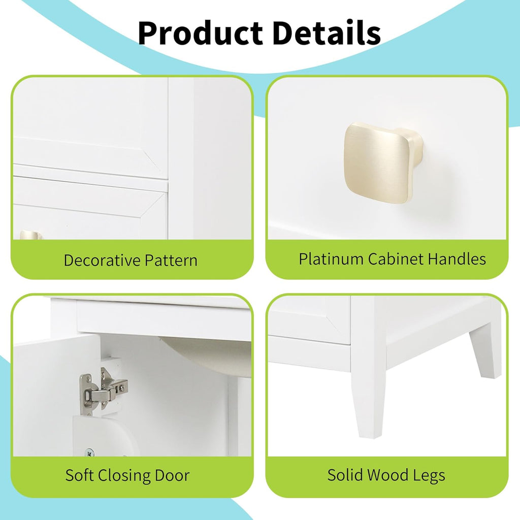 20-inch Solid Wood Bathroom Vanity with Sink, Free Standing Cabinet, Soft Closing Door, Storage Rack