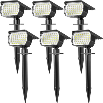 Solar Spot Lights Outdoor Waterproof 6 Pack Landscape Spotlight Cool White | Waterproof IP65, 46 LEDs, 3 Modes Auto