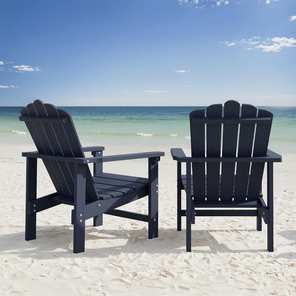 Stackable Adirondack Chairs Set of 2,HDPE,Blue | Durable, All-Weather Patio Seating with Wood Texture, Low