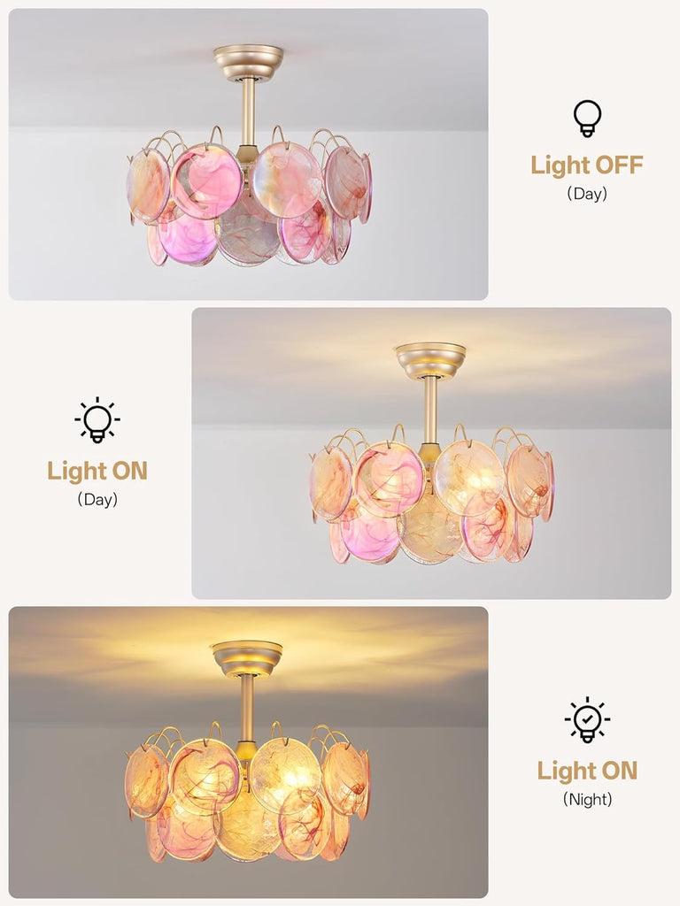 20" Gold Crystal Fandelier Ceiling Fans with Lights, Gold Flower Chandelier Ceiling Fan with Light Remote Control