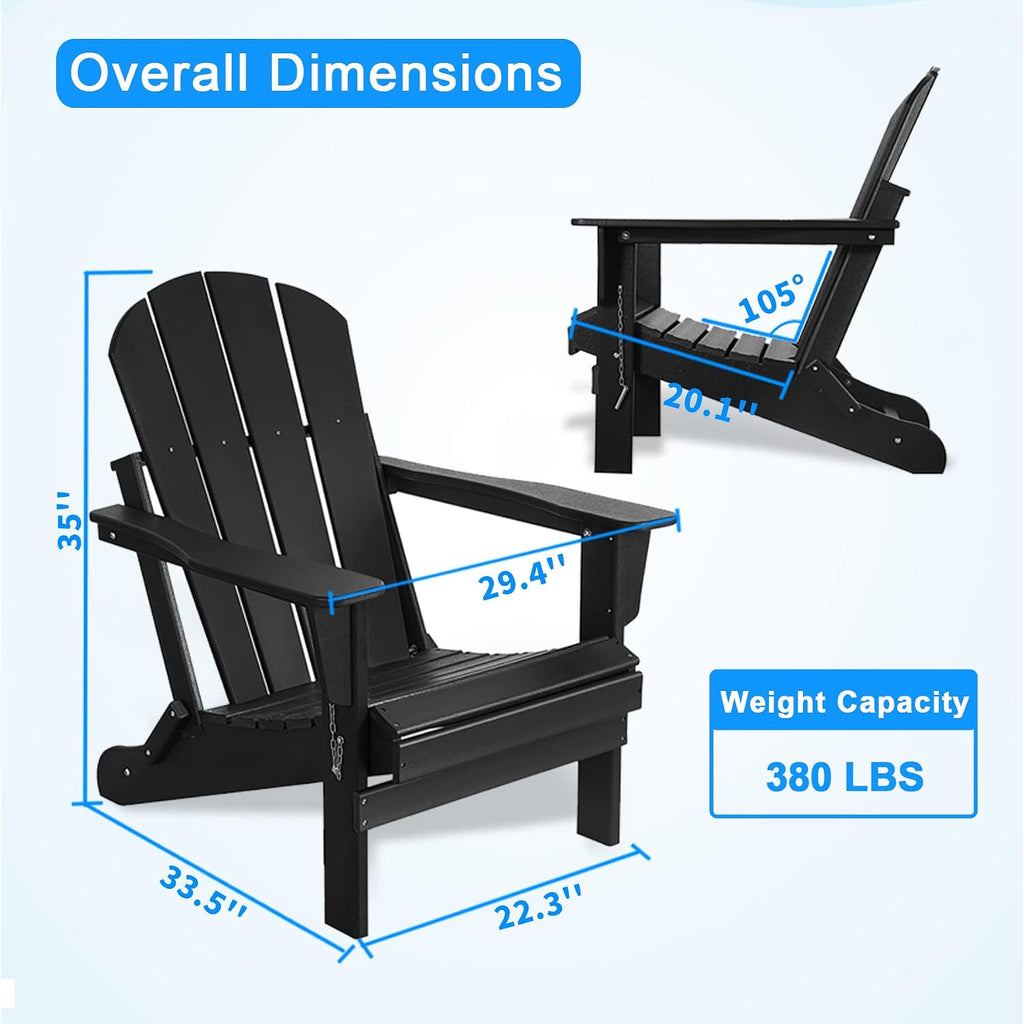 Folding Adirondack Chair Outdoor, Poly Lumber Weather Resistant Patio Chairs for Garden, Deck, Backyard, Lawn