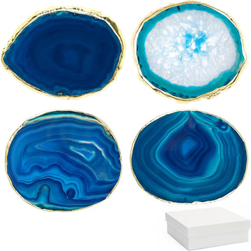 Agate Coasters Crystal Drink Coasters with Gift Box (Blue) - Set of 4