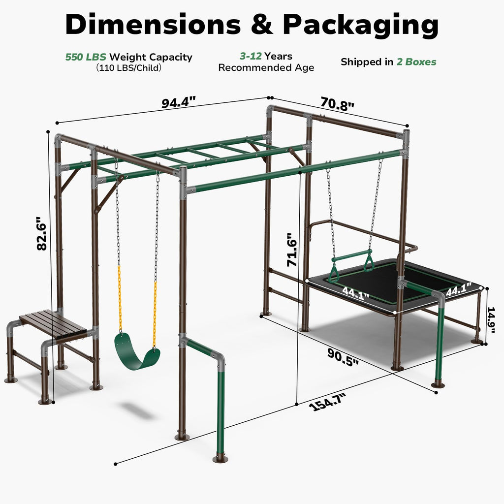 Monkey Bars for Kids, Outdoor Jungle Gym with Swing Set for Backyard