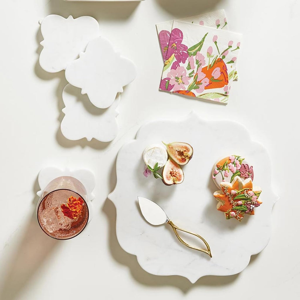 Marble Coasters for Drinks Arabesque Round Drink Coaster, White - Set of 4