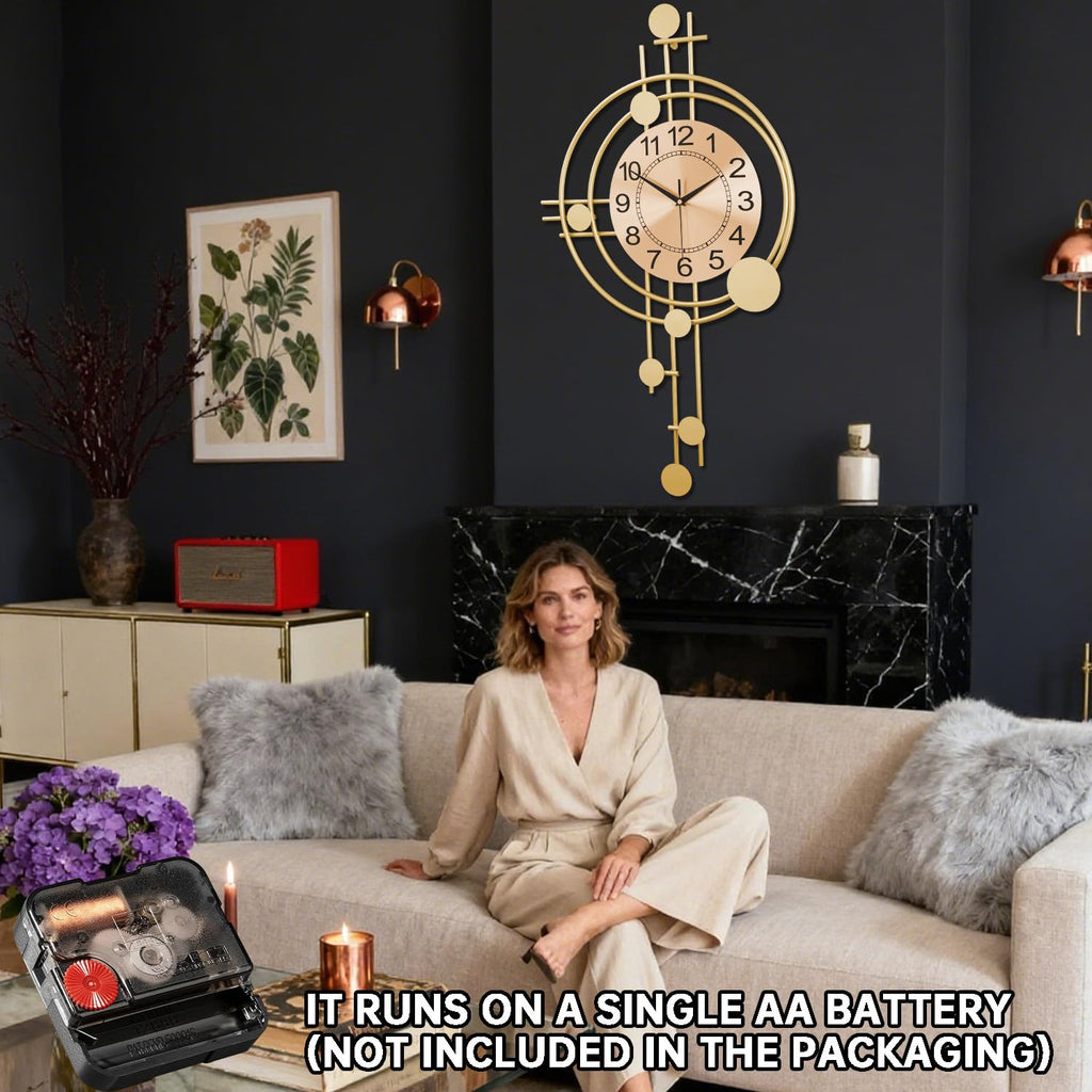 Wall Clock with Pendulum, Silent Non-Ticking Quality Quartz Battery Operated, Round Analog Large Wall Clock Kitchen