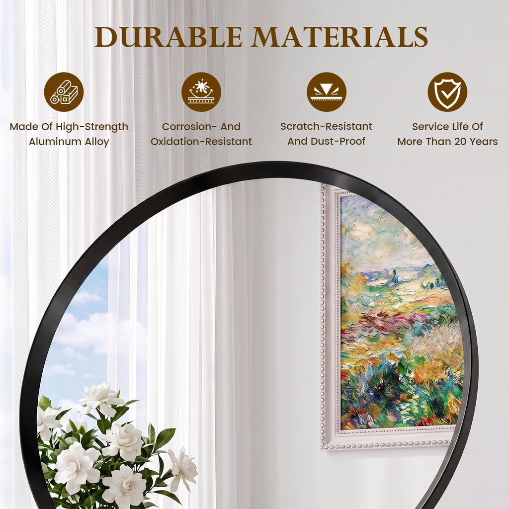 48 inch Black Round Bathroom Mirror, Large Circle Mirror
