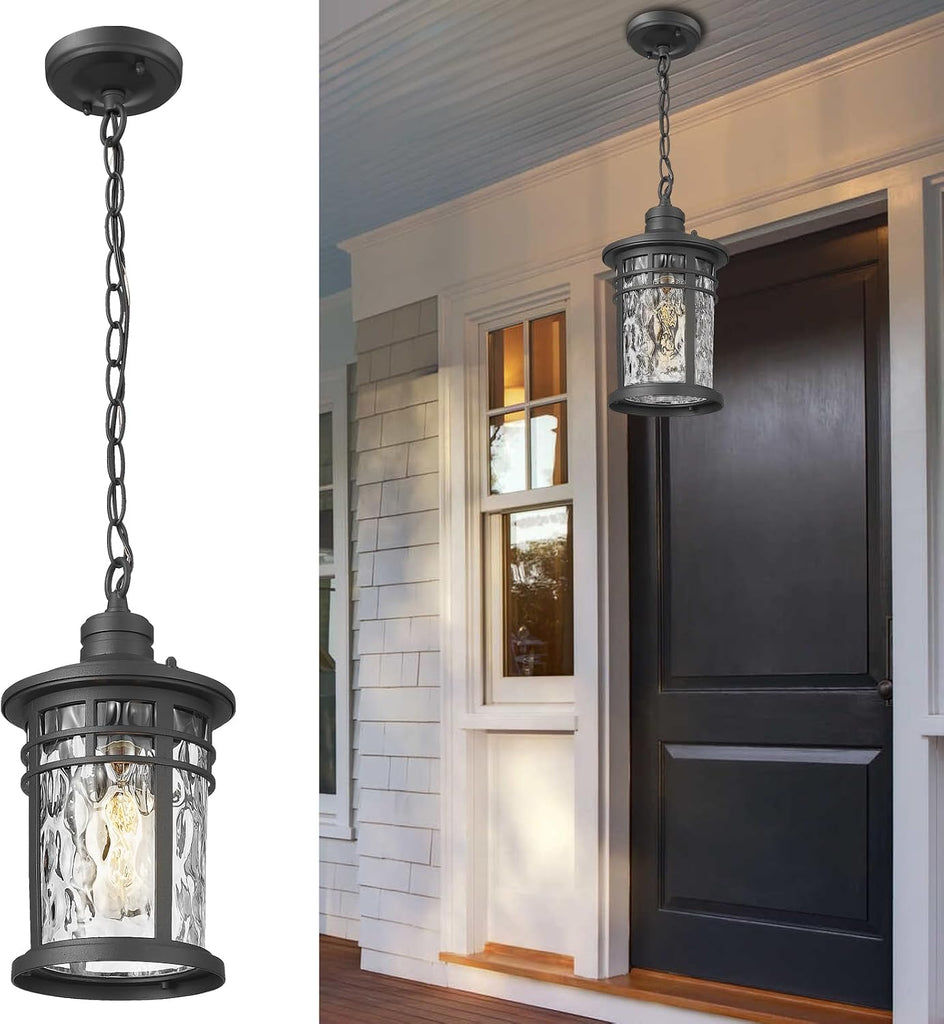 Outdoor Pendant Lights for Porch, Outdoor Chandelier Hanging Porch Lights Outside Ceiling Mount Aluminum with Water