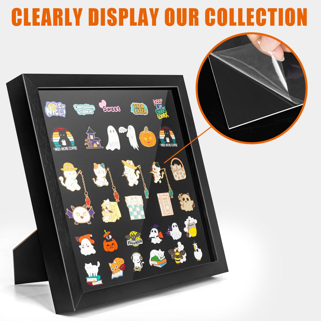 Enamel Pin Display Frame, 11x11 Shadow Box, Wall & Tabletop Display