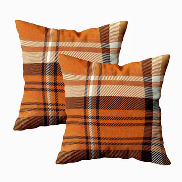 Orange Brown Tartan Plaid Checkered Pillow Covers 24x24 Set of 2