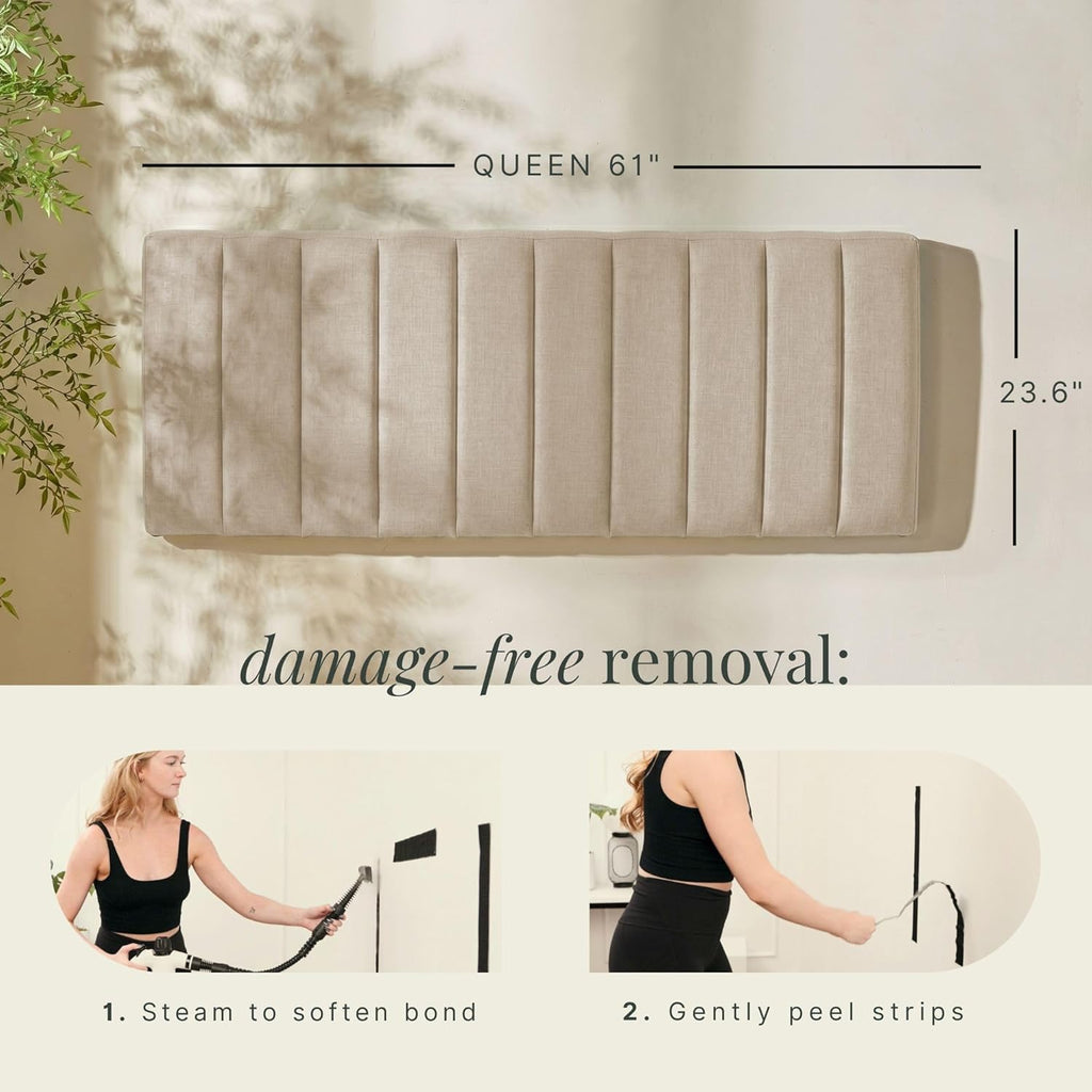 Upholstered Queen Headboard - Easy Assemble Channel Stitched Headboard Queen - Wall Mounted Headboards with 3D