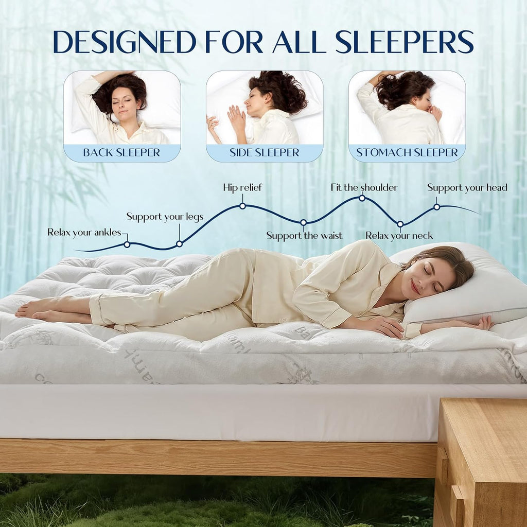 5 Inch Cooling Bamboo Mattress Topper Full Size 54X75 in 2000 Gsm Full