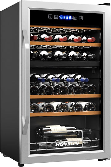33 Bottle Wine Fridge, Dual Zone Wine and Beverage Refrigerator with Independent Temp & LED Control Panel