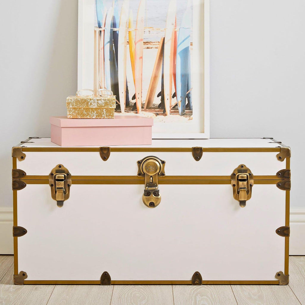 Classic XXL College Trunk, Dorm Storage Chest, Bench, Antique Brass | 36"L x 18"W x 18"H, 1500+ lb Capacity, Birch