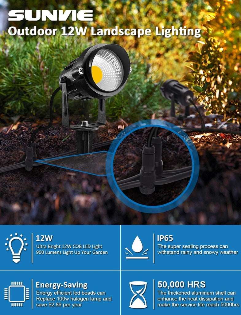 12W LED Landscape Lighting Low Voltage (AC/DC 12V) Waterproof Garden Pathway Lights Super Warm White (900LM) Walls