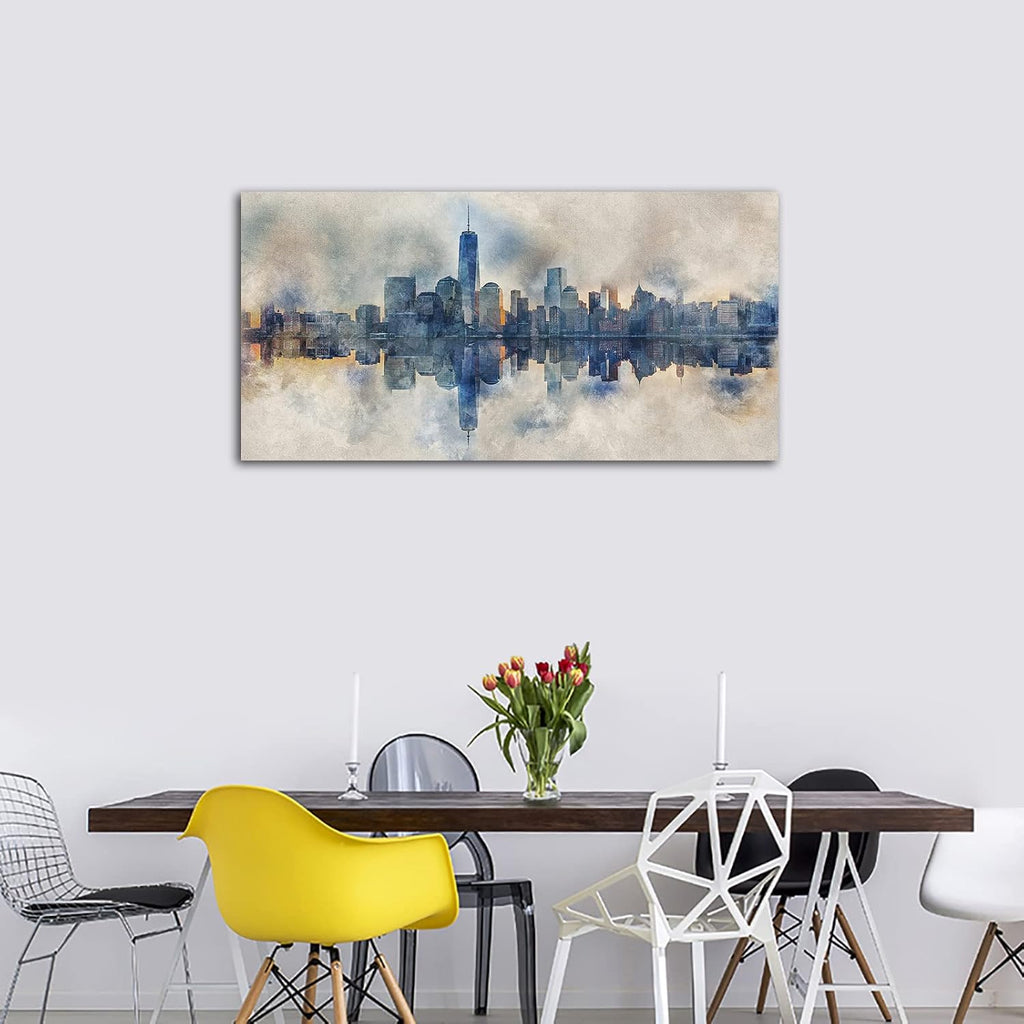 New York Skyline Wall Art Abstract City Reflection Canvas Picture Print Modern Gray Canvas Artwork
