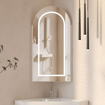 White Corner Medicine Cabinet with Lights and Mirror, 16x31