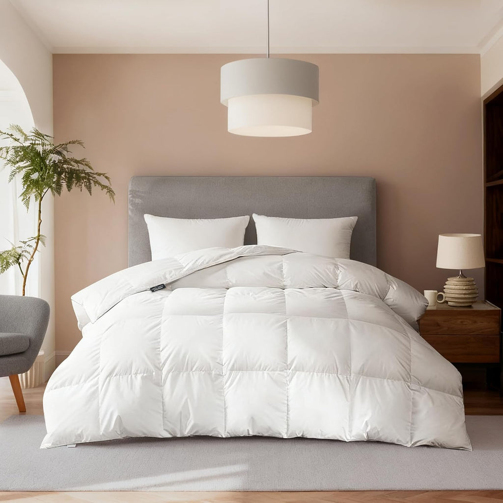 Luxurious Feather and Down Comforter Duvet Insert Twin, 100% Cotton Cover, Hotel Collection Quilts, 44 oz Fill