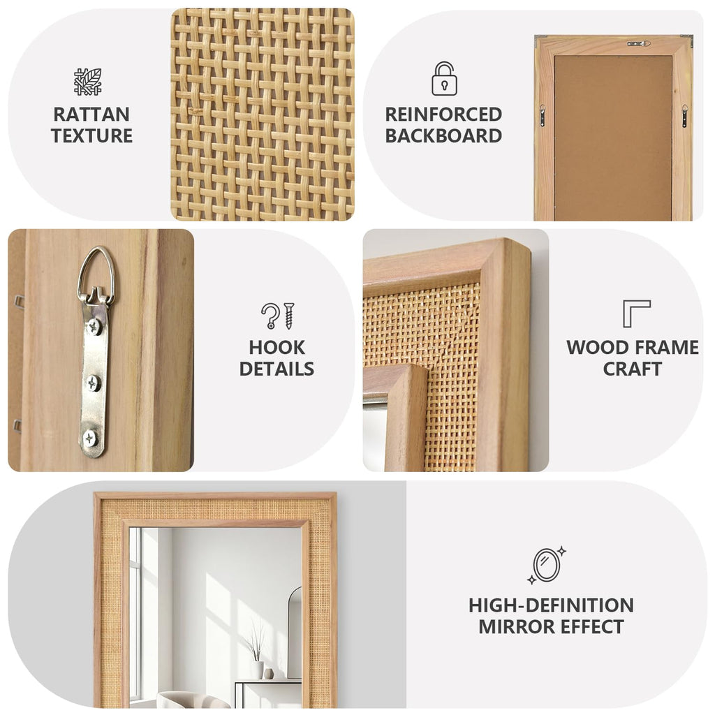 24"x36" Rattan Wall Mirror Rectangle Rattan Mirror Hanging