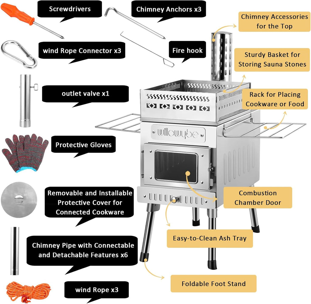 Portale Outdoor Sauna Set with Tent, Dry Sauna Wood Stove, Driftwood-infused Cooking for Friends