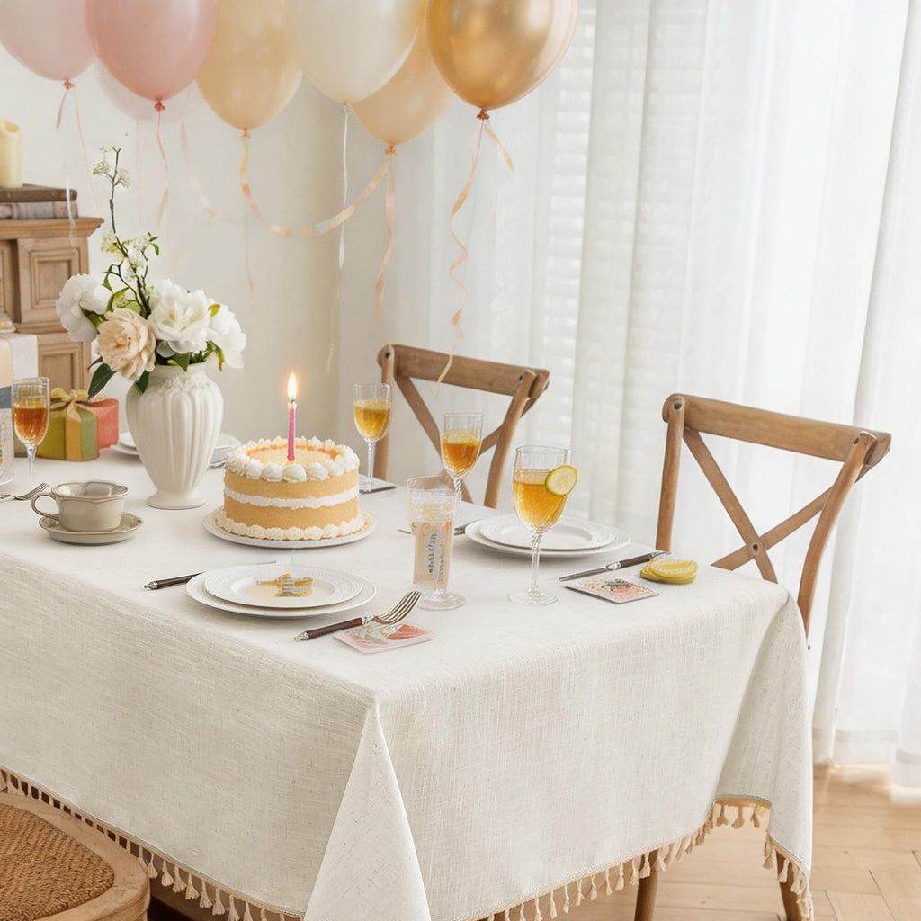Ivory Tablecloths Rectangular 55 x 75 Inch, Linen Look