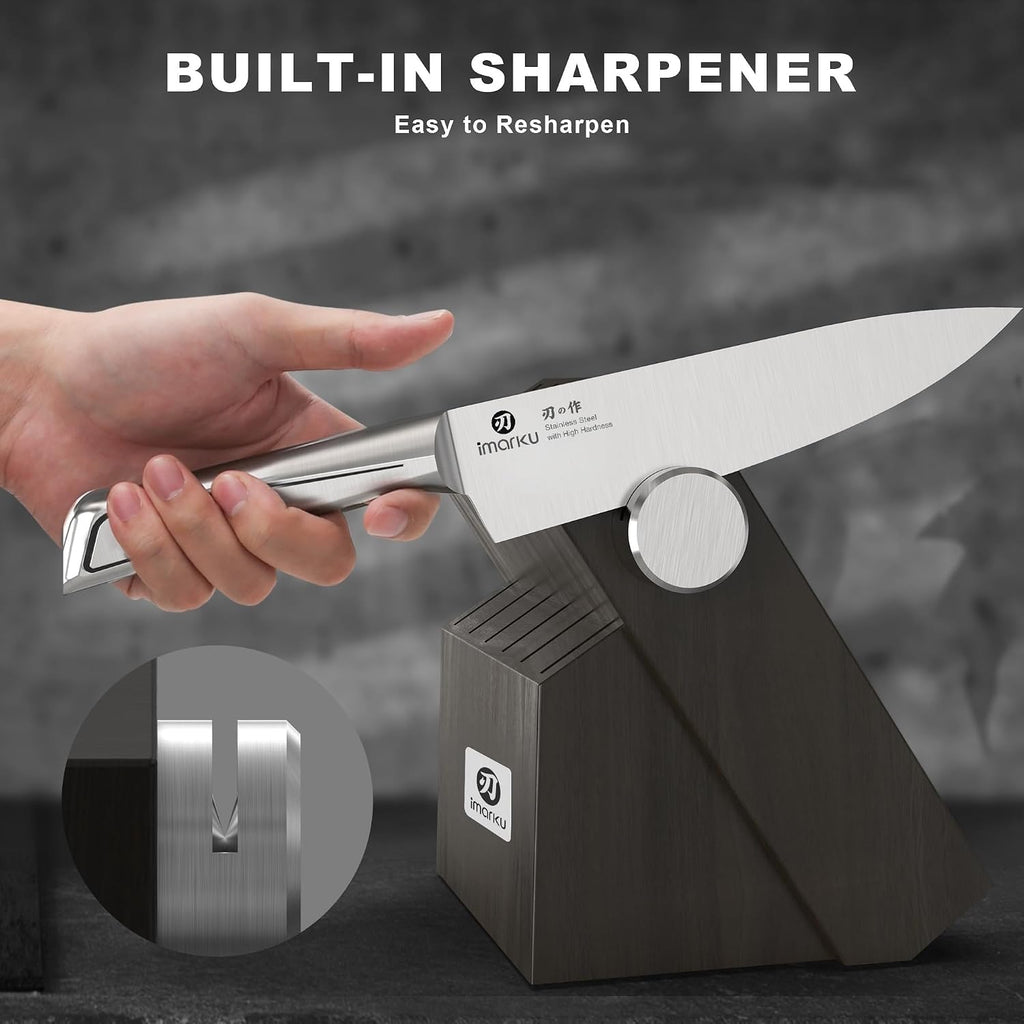 14 PCS Knife Set with Block, High-Carbon Steel, Built-in Sharpener | Japanese Kitchen Knife Set,Stainless