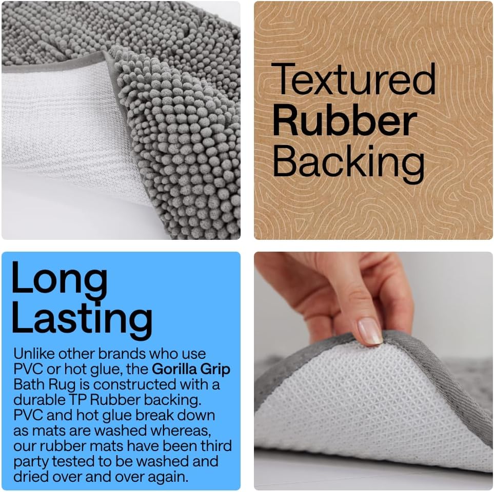 Bath Rug Mat 36x24, Thick Soft Absorbent Chenille, Quick Dry Microfiber Mats, Rubber Backing Washable Shower Floor